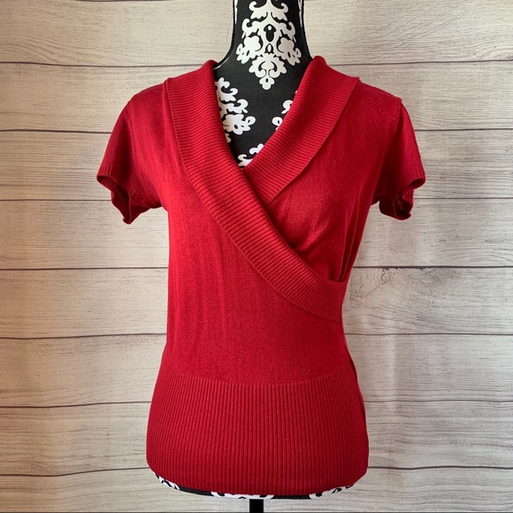 BCX Tops - BCX Red Fitted Sweater. Wrapped/overlapping Front.